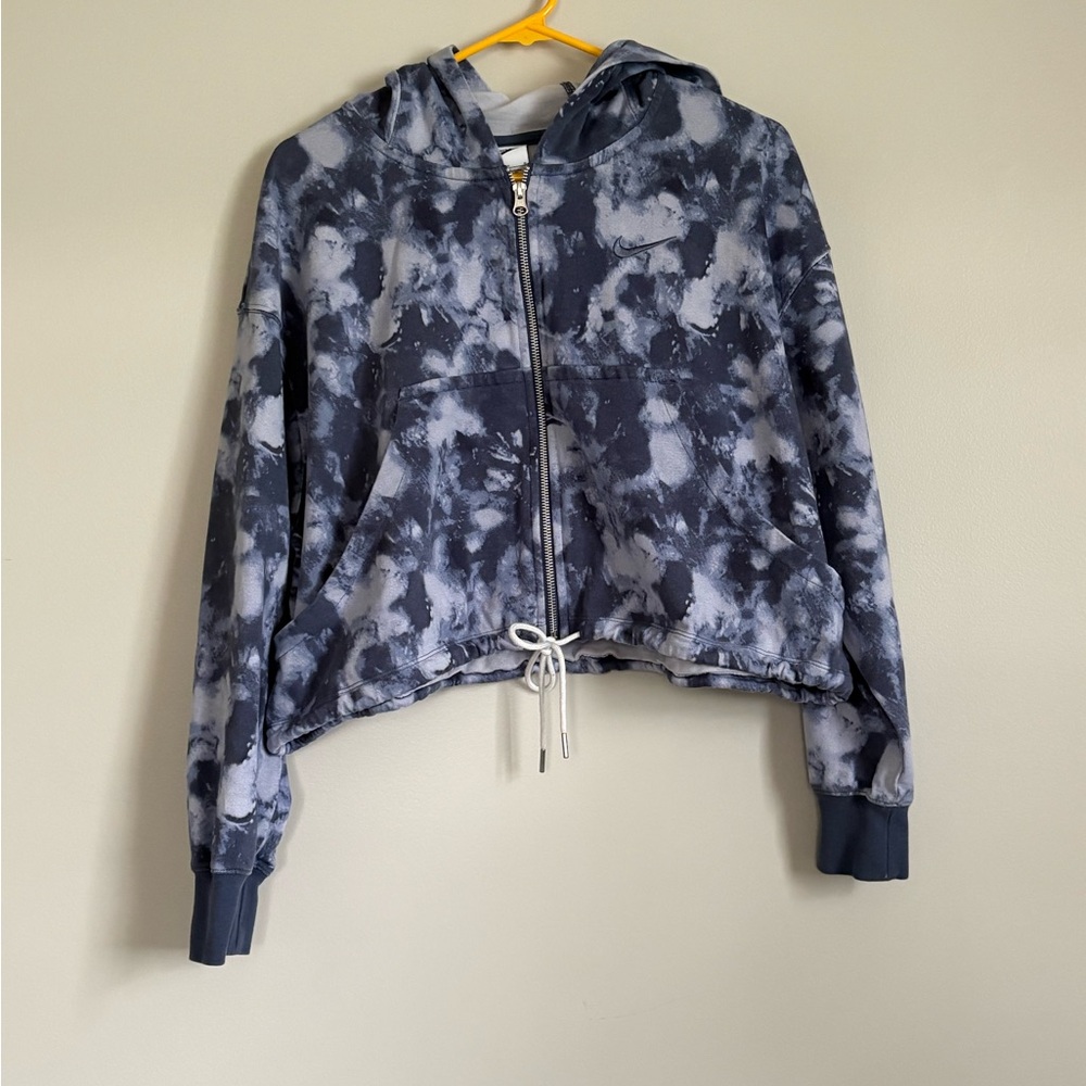 Nike Women’s Cropped Tie-Dye Drawstring Hooded Zip Jacket - Navy/Gray Size L